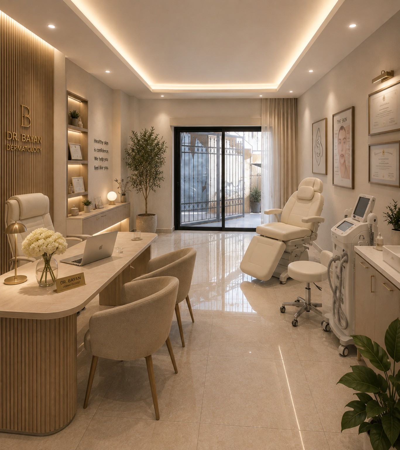 Warm, private treatment room at Dr. Bayan Dermatology